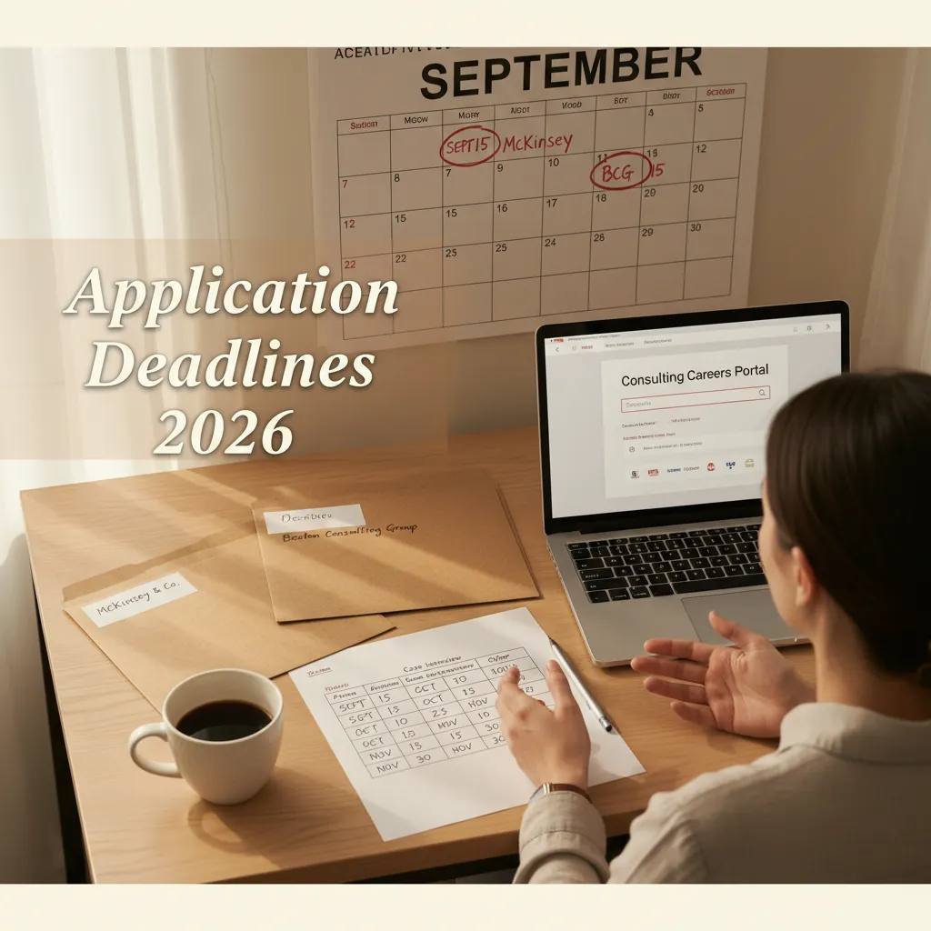 Calendar with McKinsey application deadline notes and consulting recruiting materials